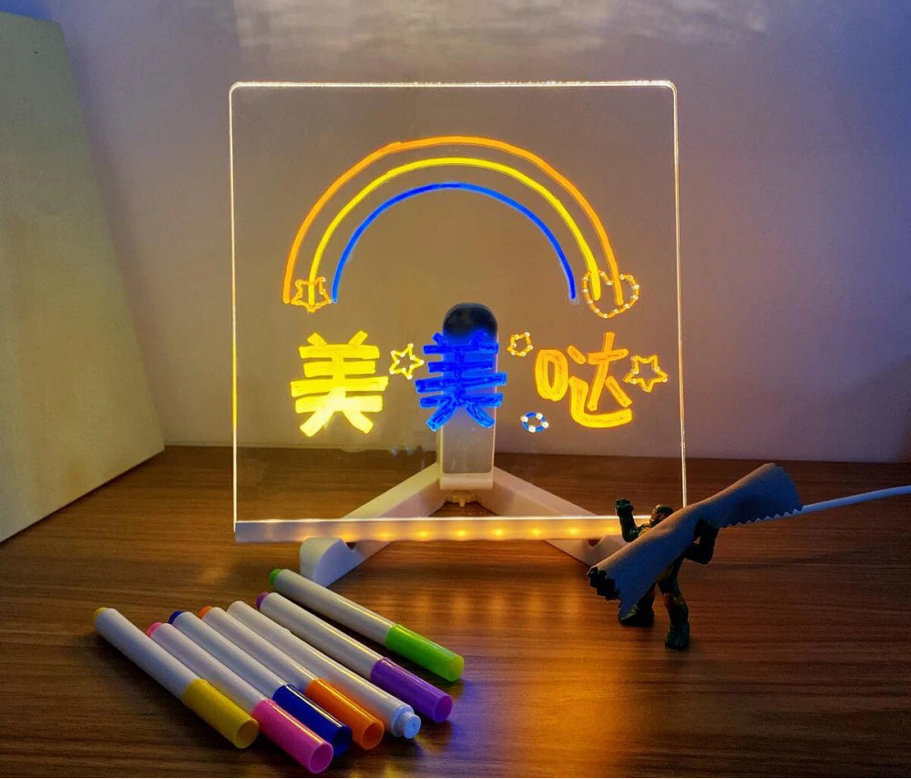 LED-Notiztafel mit Nachtlicht – Buntes DIY-Kinder-Zeichenbrett mit 7 Stiften, Kreatives Geburtstagsgeschenk für Kinder