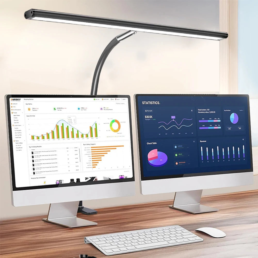 LED-Schreibtischlampe mit Doppelkopf – Flexibel, Augenschonend & Stufenlos Dimmbar für Zuhause und Büro