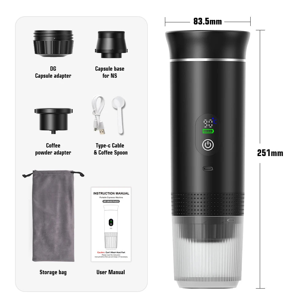 Tragbare Espressomaschine mit Digitalanzeige – Frischer Barista-Kaffee jederzeit, überall