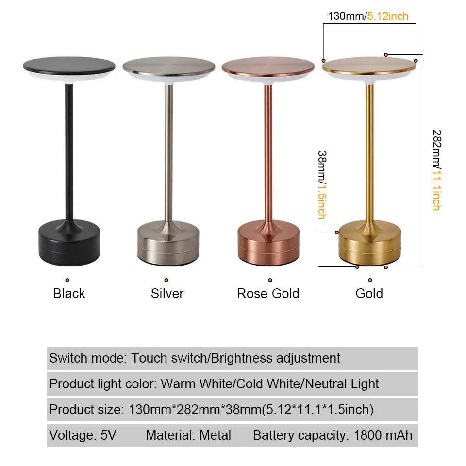 LED Tischlampe mit Touch Sensor – Wiederaufladbares, Dimmbares Nachtlicht für Schlafzimmer, Restaurant & Bar