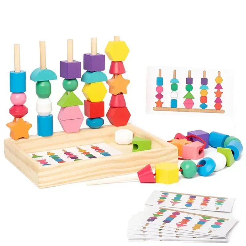 Montessori Holzspielzeug – Farb- & Formpassendes Puzzlespiel mit Bunten Perlen