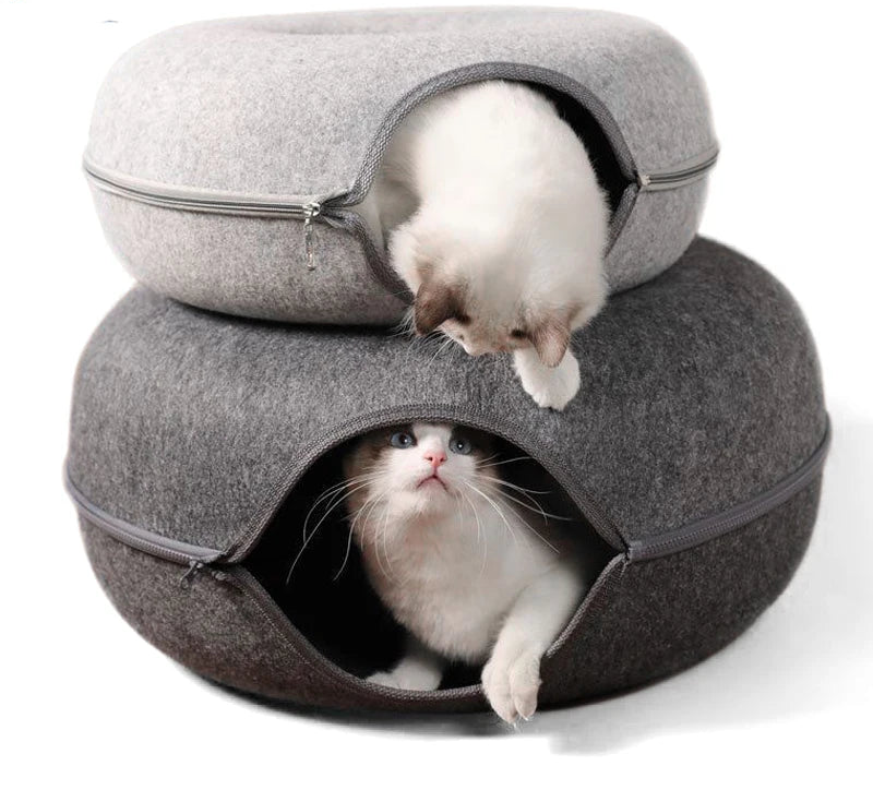 Donut-Katzenbett für 2 Katzen – Kuscheln, Spielen & Verstecken in einem