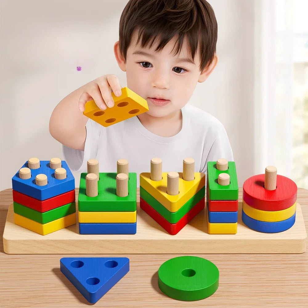 Montessori Holz-Sortier- & Stapelspielzeug – Puzzle für Kleinkinder, fördert Feinmotorik ab 1 Jahr