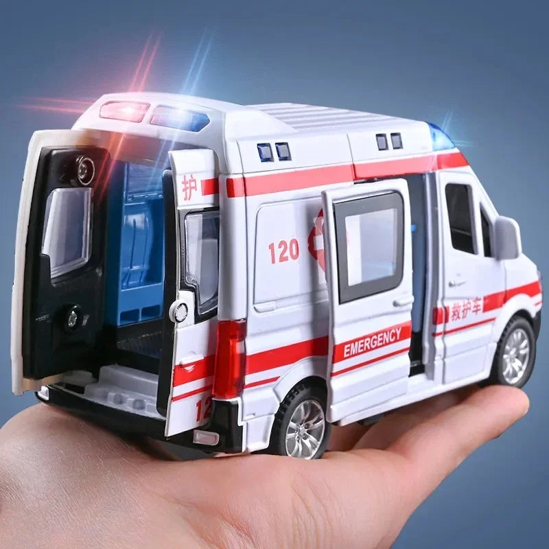 1:32 Mini-Auto – Feuerwehr, Polizei & Krankenwagen | Mit Licht & Sound – Realistisches Modellauto für Kinder & Sammler