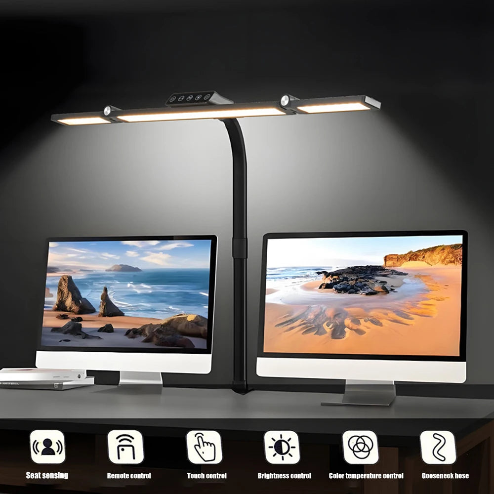 LED-Schreibtischlampe mit Doppelkopf – Flexibel, Augenschonend & Stufenlos Dimmbar für Zuhause und Büro