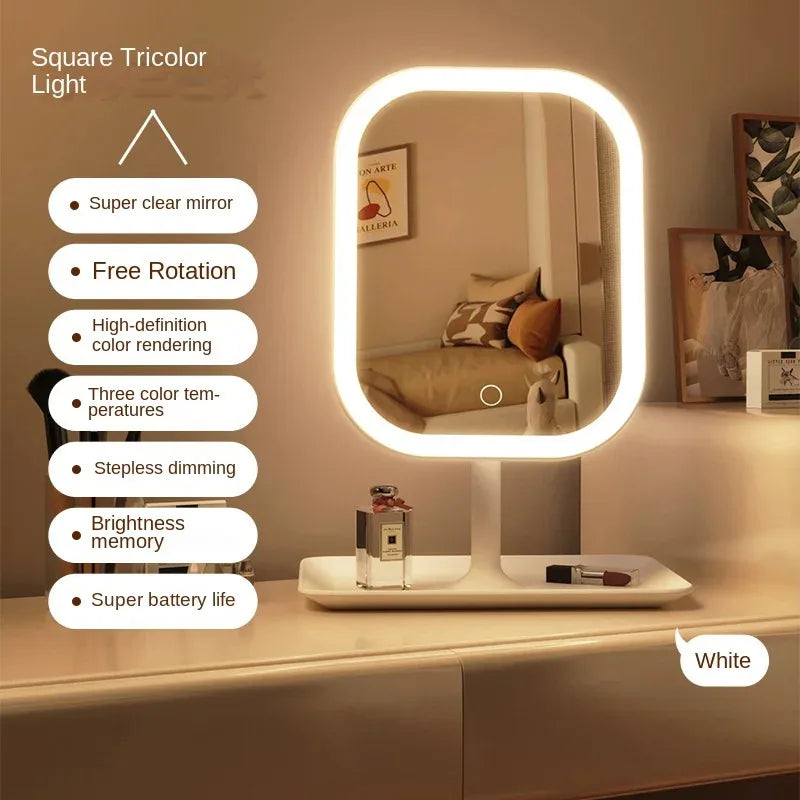 Moderner Desktop-Kosmetikspiegel mit 3-farbigem LED-Licht – Perfekte Beleuchtung für jedes Make-up