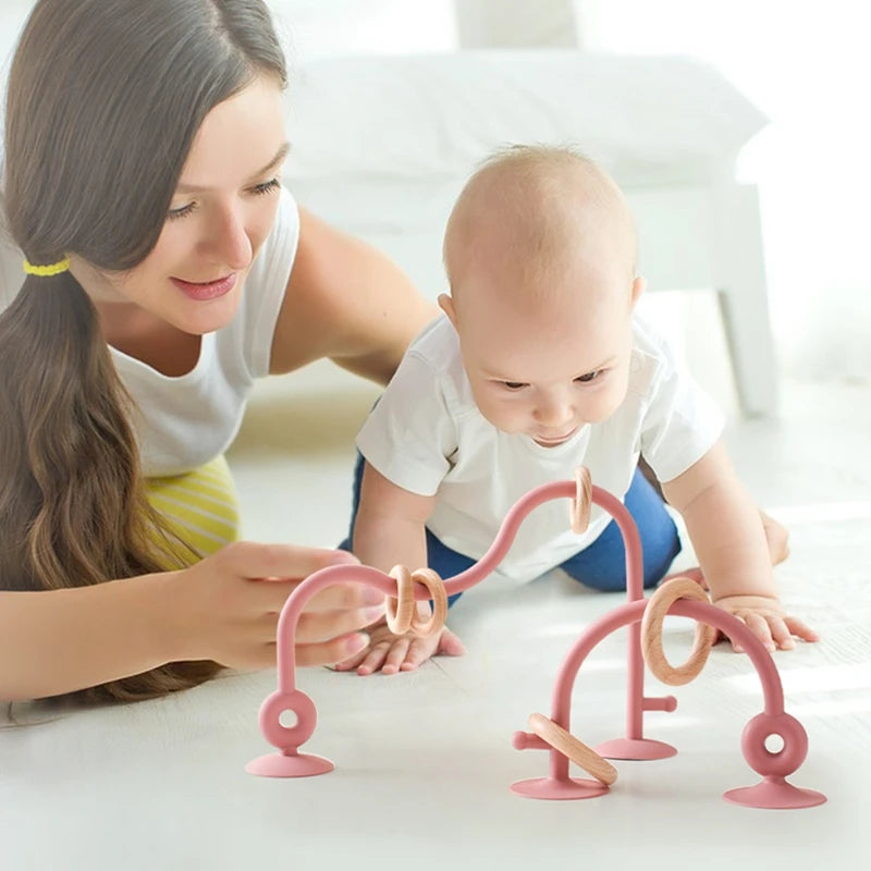 Baby Spielzeug Silikon Lernspielzeug – Montessori Beißring & Holz Labyrinth für Säuglinge