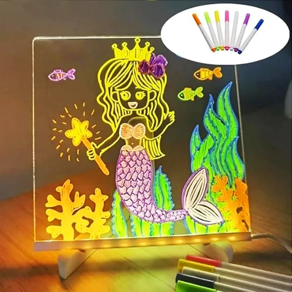 LED-Notiztafel mit Nachtlicht – Buntes DIY-Kinder-Zeichenbrett mit 7 Stiften, Kreatives Geburtstagsgeschenk für Kinder