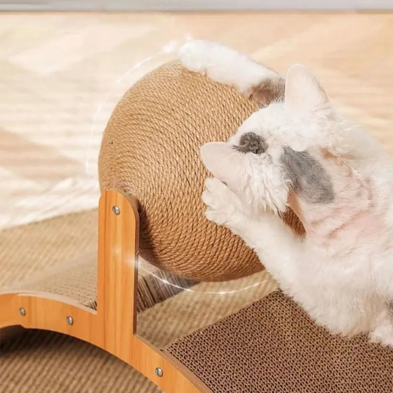 2-in-1-Kratzball für Katzen – Stilvolles Kratzspielzeug aus Massivholz & Sisal, das Krallenpflege und Spiel vereint