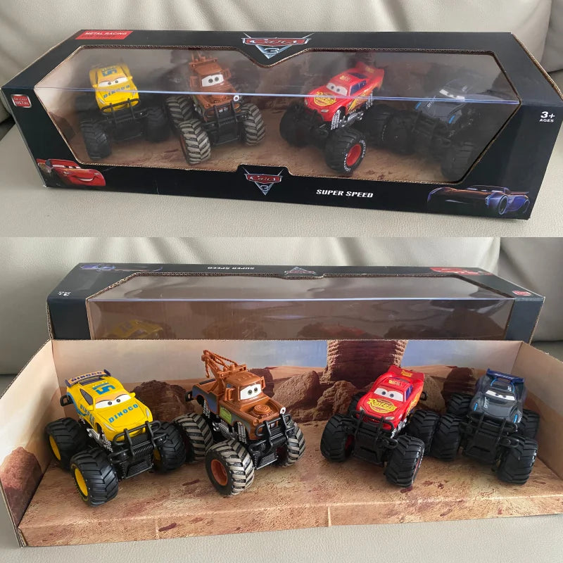 Disney Pixar Autos Geländewagen Pullback Set – 4-teiliges Lightning McQueen Metallauto-Modell für kleine Rennfahrer