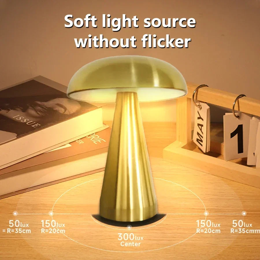 Retro LED Nachtlicht Pilzlampe mit Touch Sensor – Stilvolle, Wiederaufladbare Tischlampe für Schlafzimmer, Restaurants & Bars