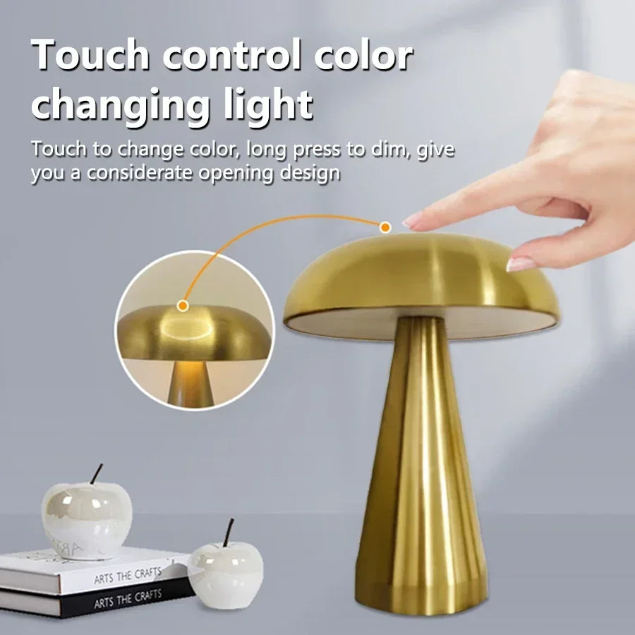 Retro LED Nachtlicht Pilzlampe mit Touch Sensor – Stilvolle, Wiederaufladbare Tischlampe für Schlafzimmer, Restaurants & Bars