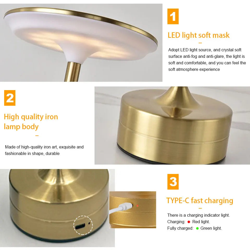 LED Tischlampe mit Touch Sensor – Wiederaufladbares, Dimmbares Nachtlicht für Schlafzimmer, Restaurant & Bar