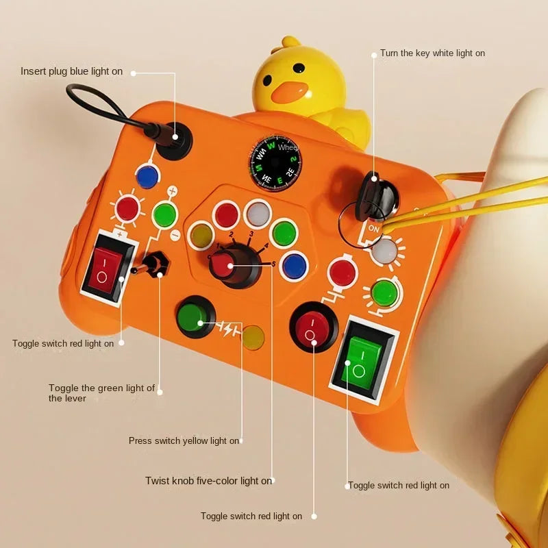 Montessori Busy Board – Sensorisches Spielzeug mit LED-Lichtschalter | Perfekt für Reisen & spielerisches Lernen