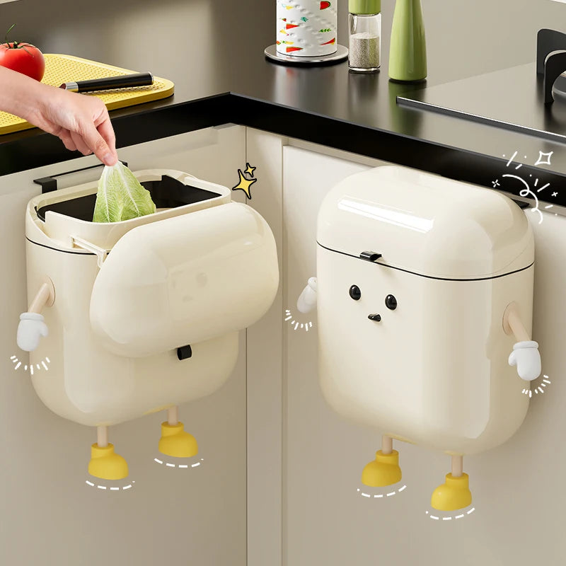 9L/12L Cremefarbener Wand-Küchen-Mülleimer mit Deckel – Stilvoll, platzsparend & hygienisch