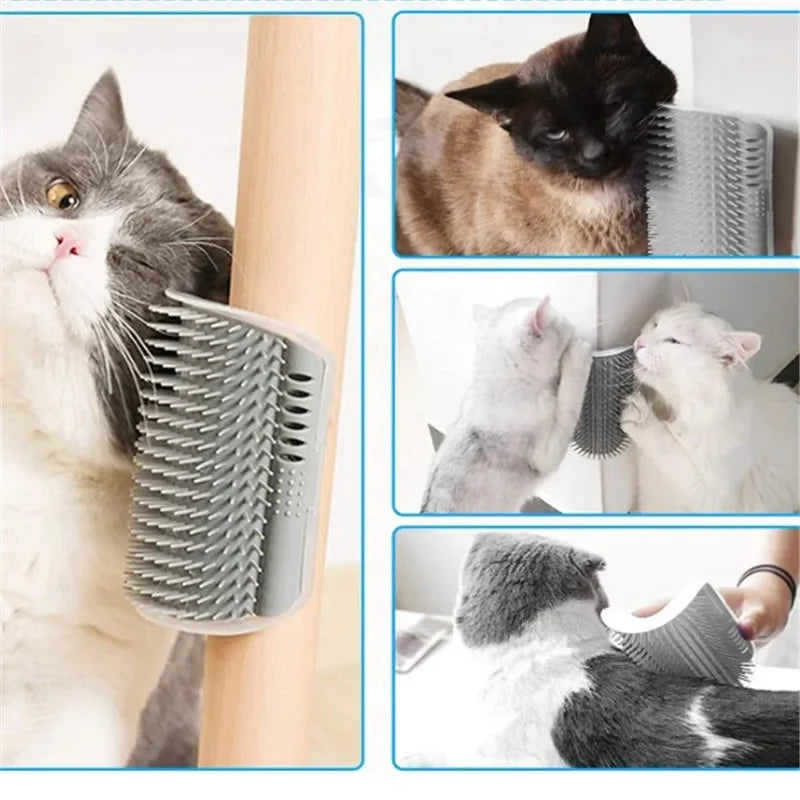 Katzen-Eckbürste mit Katzenminze – Selbstreinigende Massage- & Pflegebürste für glückliche Katzen