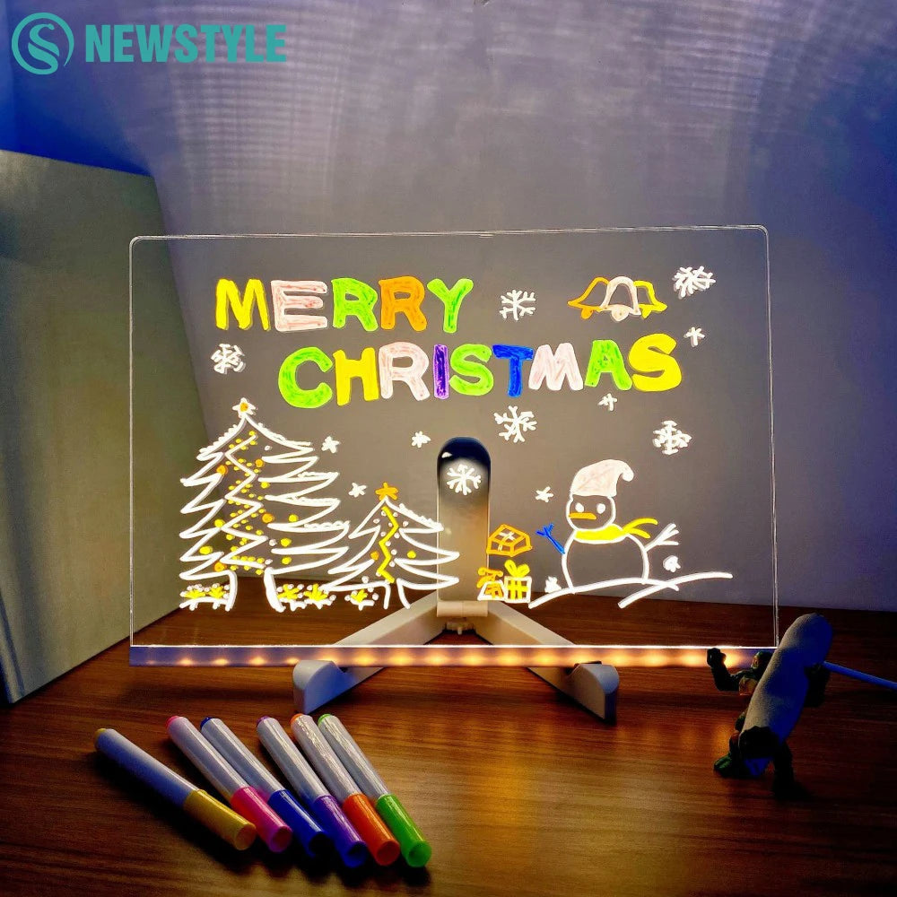 LED-Notiztafel mit Nachtlicht – Buntes DIY-Kinder-Zeichenbrett mit 7 Stiften, Kreatives Geburtstagsgeschenk für Kinder