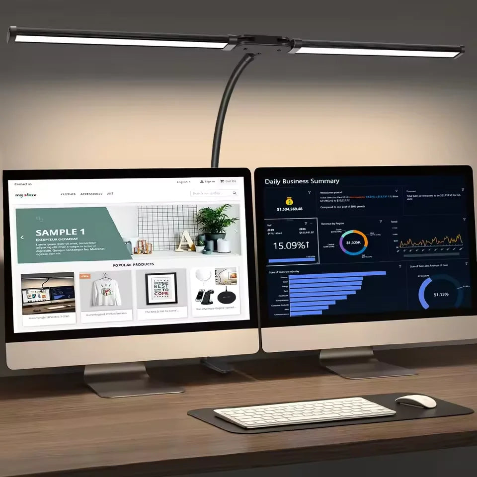 LED-Schreibtischlampe mit Doppelkopf – Flexibel, Augenschonend & Stufenlos Dimmbar für Zuhause und Büro