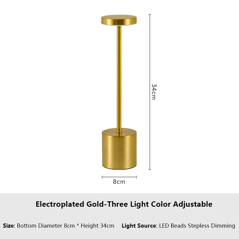 Klassische Metall-Tischlampe mit Berührungssensor – Wiederaufladbar, 3 Lichtfarben, Dimmbar, Kreatives Umgebungslicht für Schreibtisch, Bar & Nachtlicht