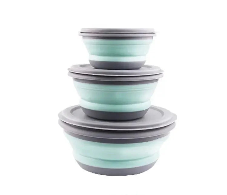Tragbare faltbare Lunchbox-Schüssel-Sets aus Silikon (3er-Set) – Perfekt für unterwegs, Camping & Alltag
