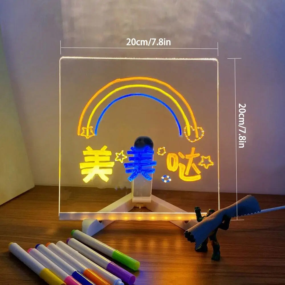 LED-Notiztafel mit Nachtlicht – Buntes DIY-Kinder-Zeichenbrett mit 7 Stiften, Kreatives Geburtstagsgeschenk für Kinder