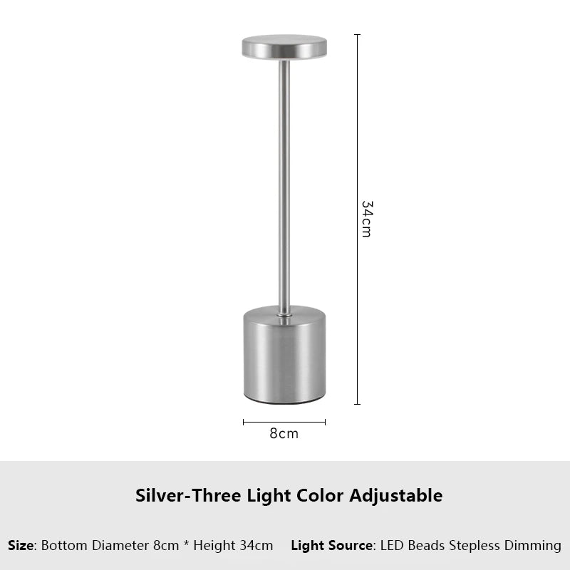 Klassische Metall-Tischlampe mit Berührungssensor – Wiederaufladbar, 3 Lichtfarben, Dimmbar, Kreatives Umgebungslicht für Schreibtisch, Bar & Nachtlicht