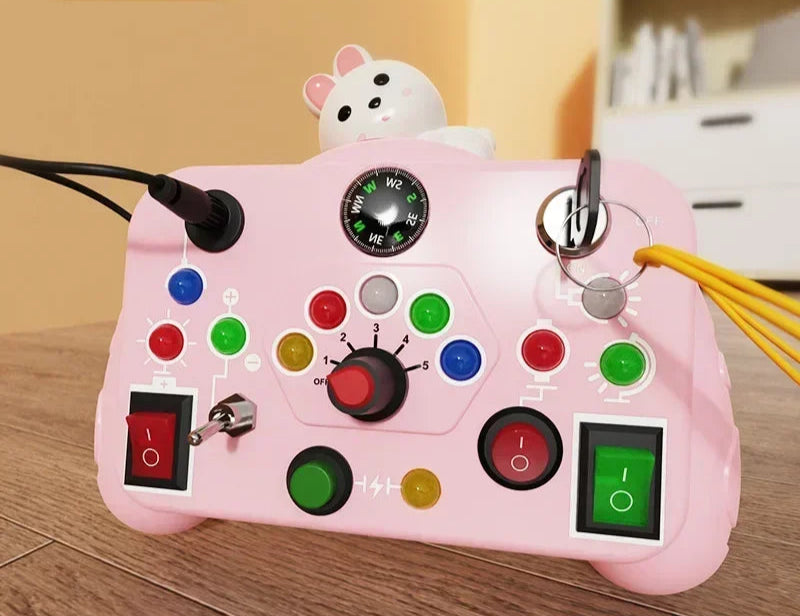Montessori Busy Board – Sensorisches Spielzeug mit LED-Lichtschalter | Perfekt für Reisen & spielerisches Lernen