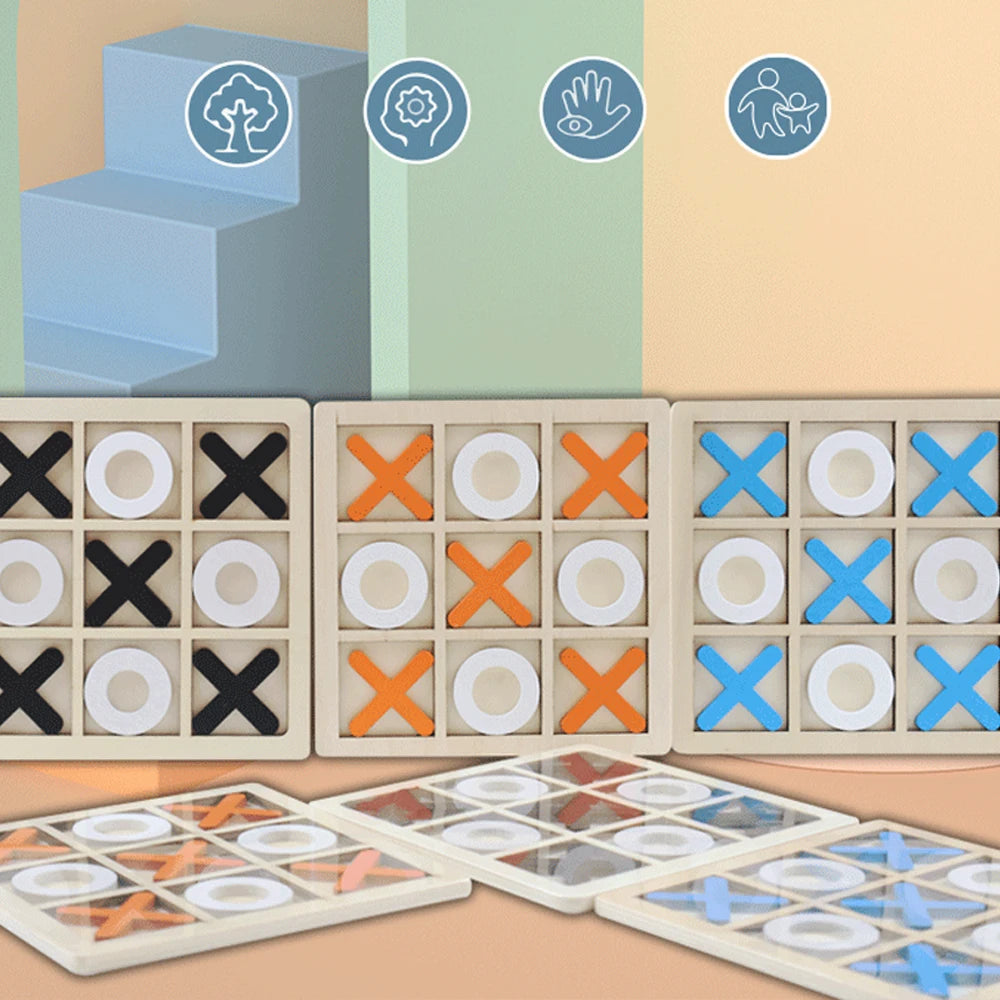 Holz XO Tic Tac Toe Spiel – Montessori Lernspaß & Familienspaß in Einem