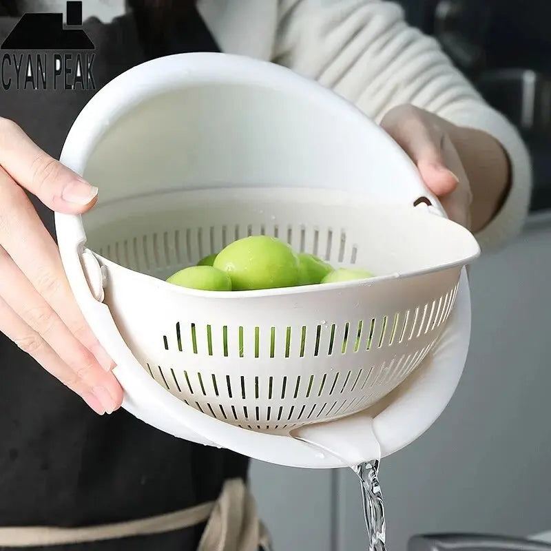 Küche Obst Tablett – Doppel Schicht Abflusskorb zum Waschen & Aufbewahren von Obst und Gemüse