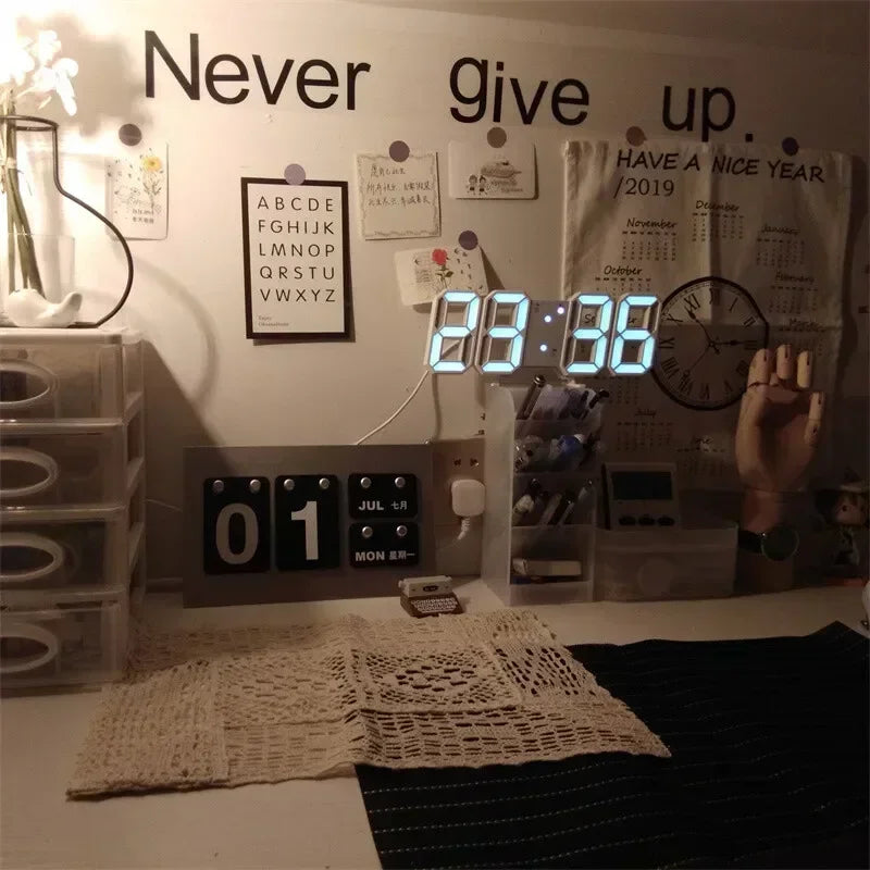 3D LED Digitaluhr – Stilvolle Wanddekoration mit Glow-Nachtmodus für dein Zuhause