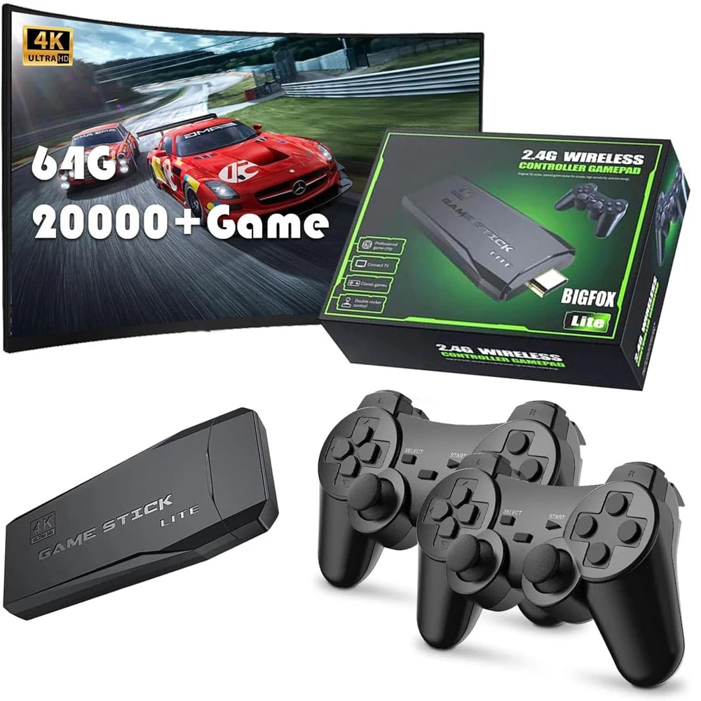 Retro Videospielkonsole 4K – 2,4G Wireless Game Stick mit 20.000 Spielen & 64GB Speicher