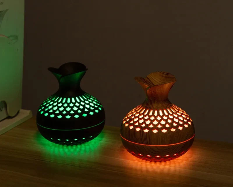 300 ml USB Mini Luftbefeuchter in Hohlvase-Form – Stilvolles Design mit bunten Nachtlichtern für reine, duftende Luft