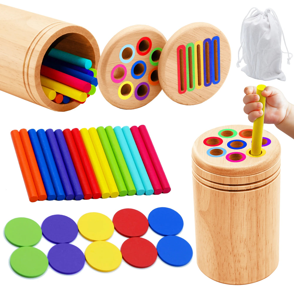 Montessori Holzspielzeug – Farbsortierung & Feinmotoriktraining für Kleinkinder | Sicheres Lernspielzeug aus Holz