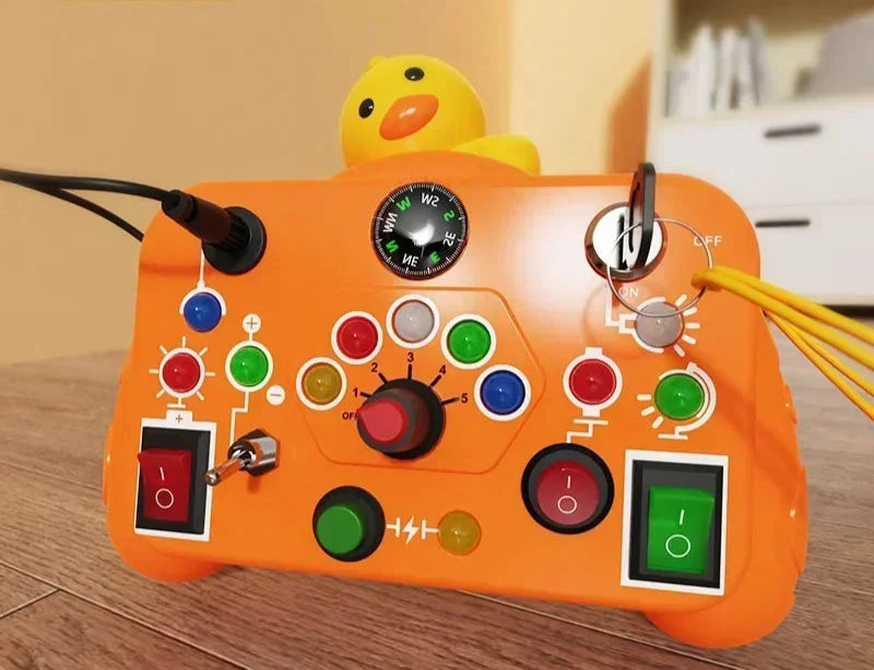 Montessori Busy Board – Sensorisches Spielzeug mit LED-Lichtschalter | Perfekt für Reisen & spielerisches Lernen