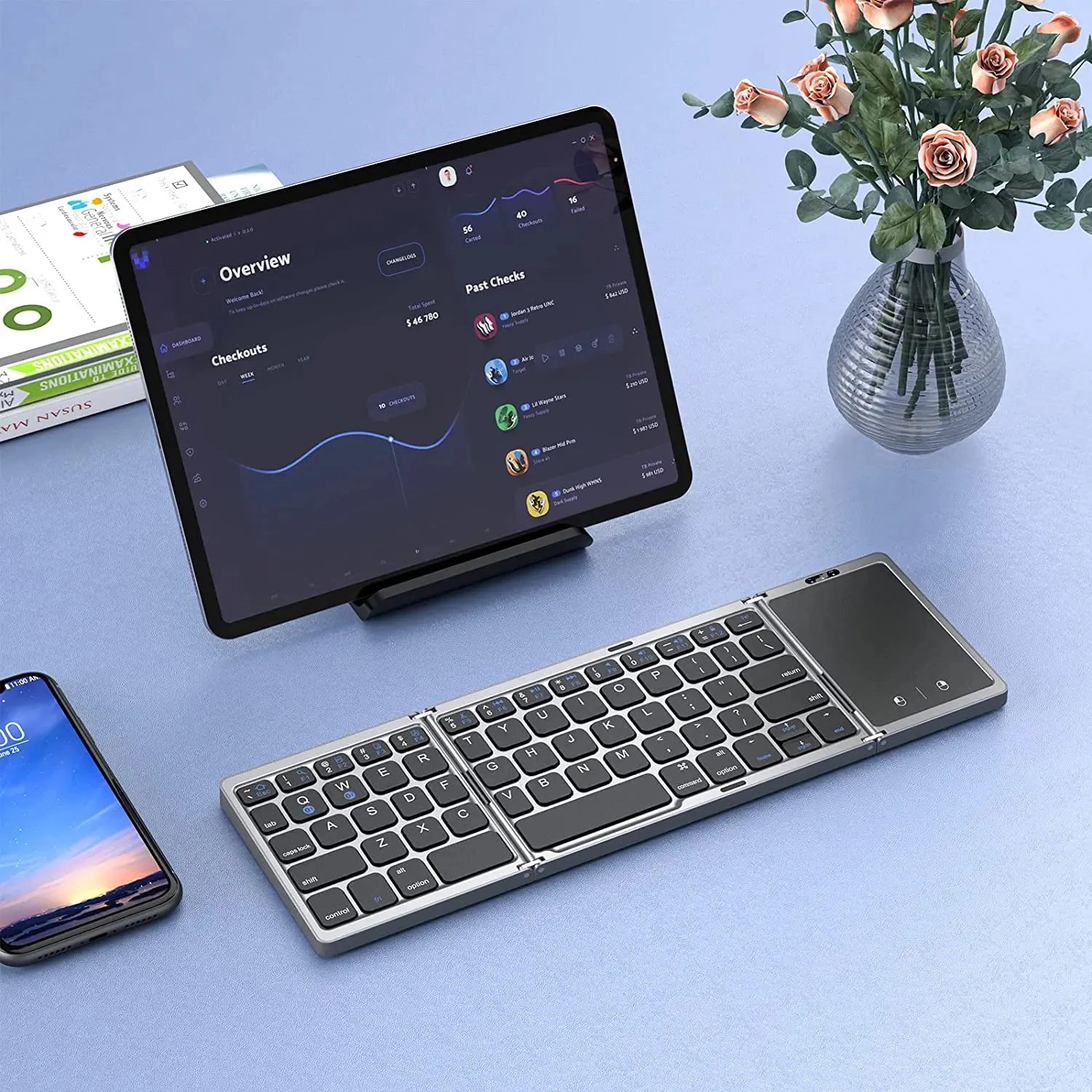 3-fach faltbare kabellose Mini-Tastatur mit Touchpad – Ultrakompakt, flexibel & überall einsetzbar