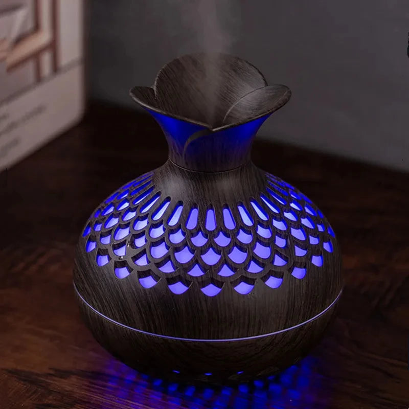 300 ml USB Mini Luftbefeuchter in Hohlvase-Form – Stilvolles Design mit bunten Nachtlichtern für reine, duftende Luft