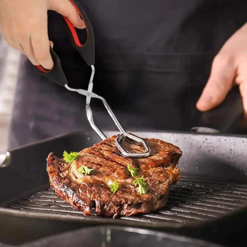 3 Größen Grillzange – Rutschfeste Metallzange mit langem Griff für gegrillte Speisen, Brot & Backen