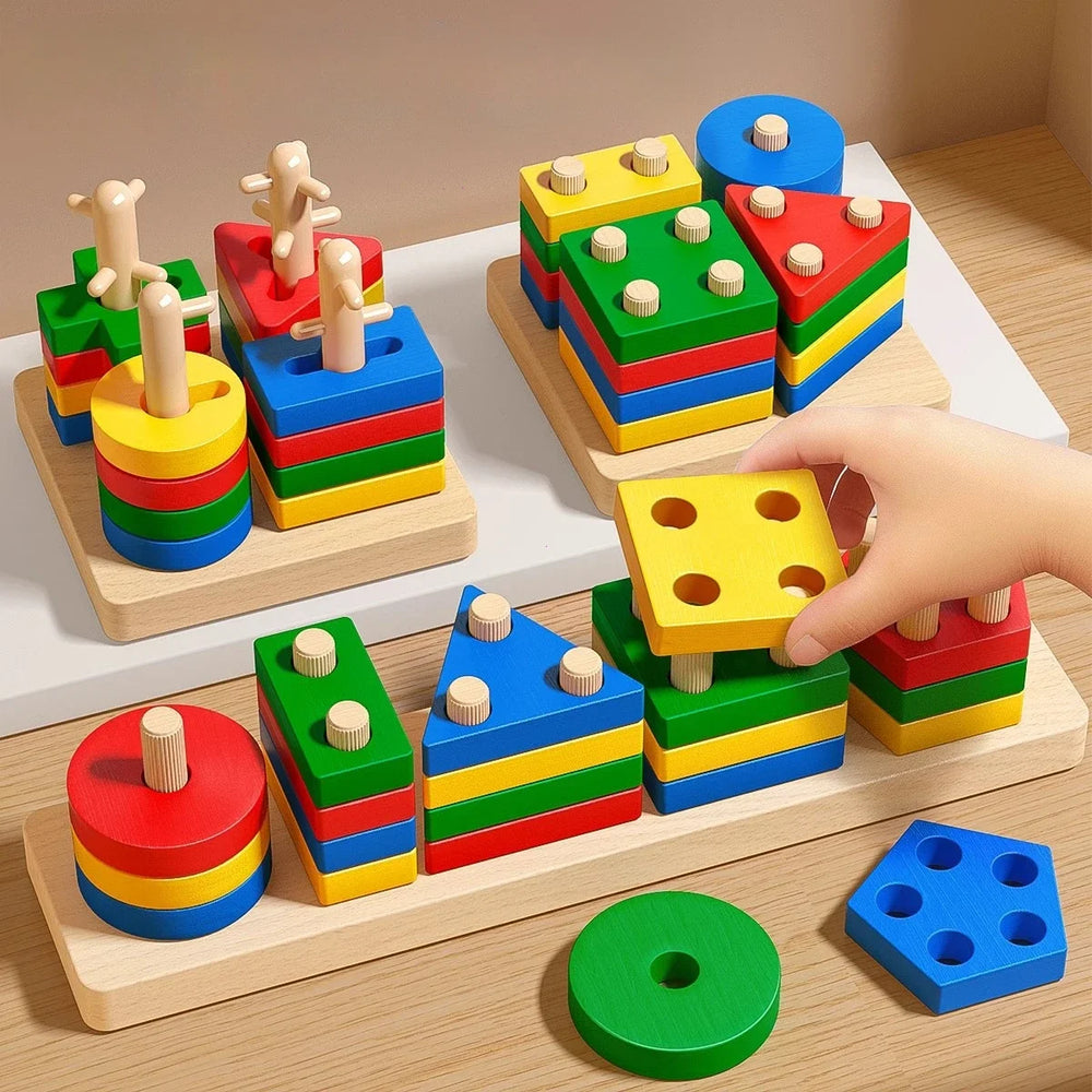 Montessori Holz-Sortier- & Stapelspielzeug – Puzzle für Kleinkinder, fördert Feinmotorik ab 1 Jahr
