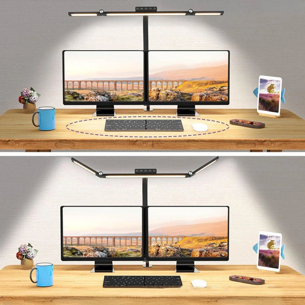 LED-Schreibtischlampe mit Doppelkopf – Flexibel, Augenschonend & Stufenlos Dimmbar für Zuhause und Büro