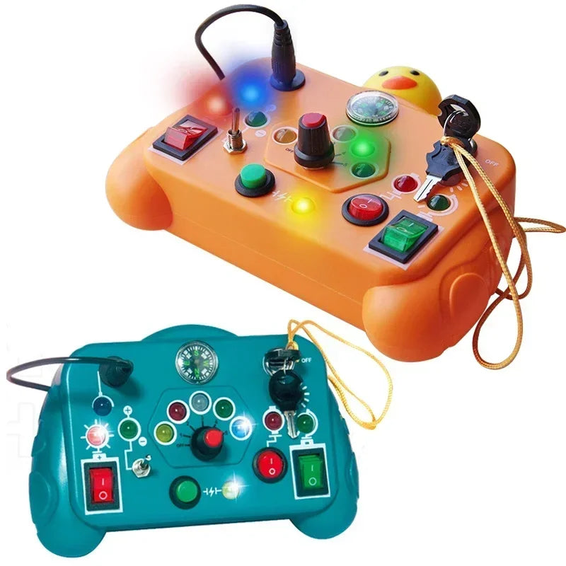 Montessori Busy Board – Sensorisches Spielzeug mit LED-Lichtschalter | Perfekt für Reisen & spielerisches Lernen