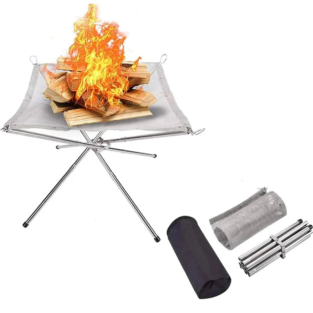 Tragbare Outdoor BBQ Lagerfeuer Feuerstelle aus Edelstahl – Klappbarer Grill & Holzofen für Camping, Garten & Abenteuer