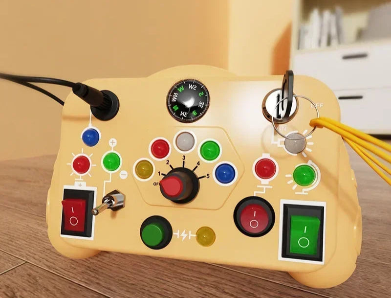 Montessori Busy Board – Sensorisches Spielzeug mit LED-Lichtschalter | Perfekt für Reisen & spielerisches Lernen