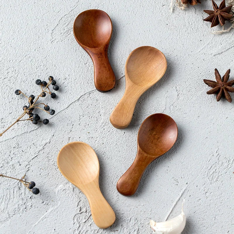 4 Stück Mini-Holzlöffel – Vielseitige Salz- & Gewürzlöffel für Küche & Babyfütterung