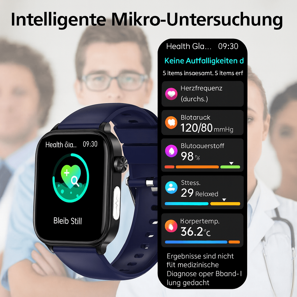 Intelligente Gesundheitsuhr mit Glukose - , Herzfrequenz - & Blutdruckmessung - HomiZen