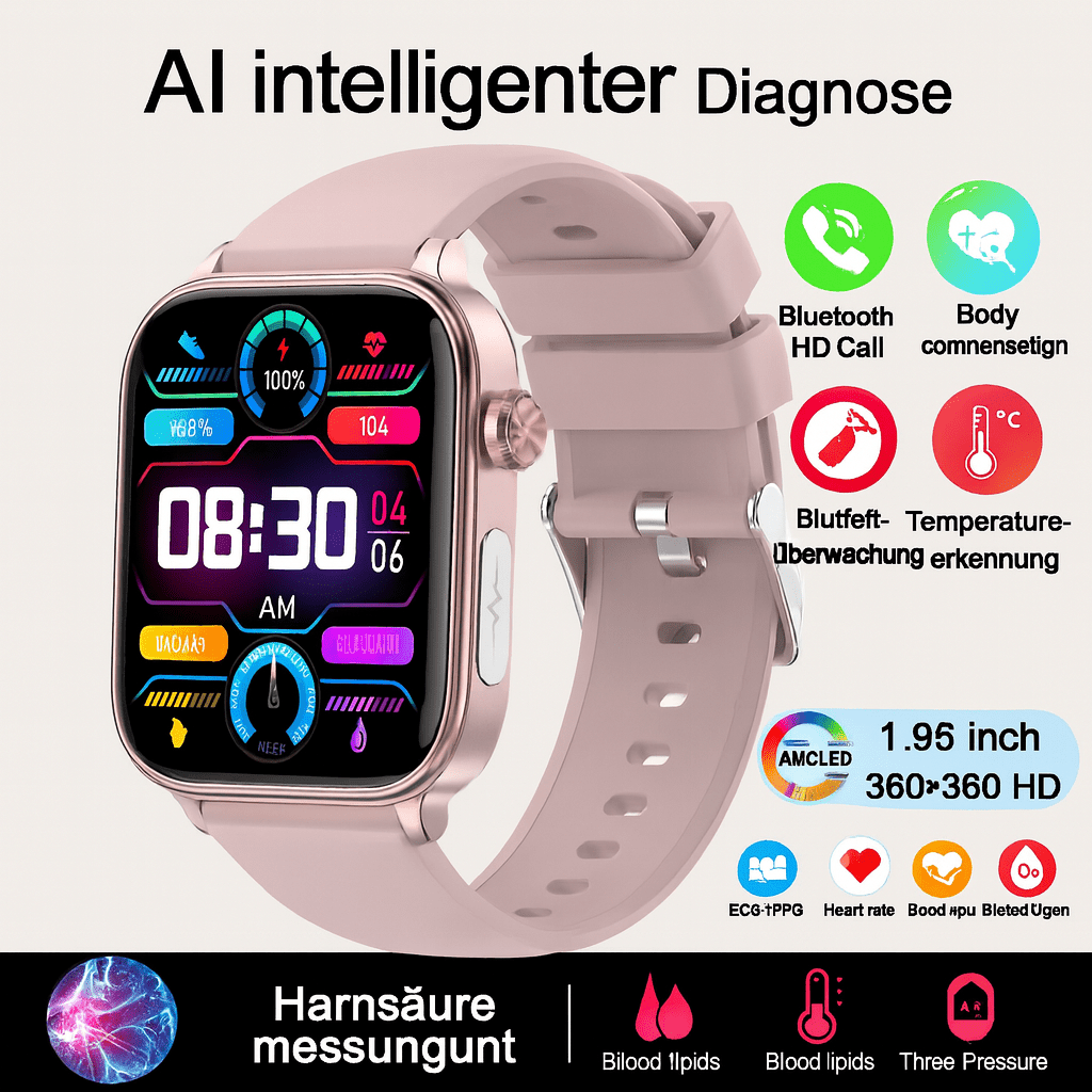 Intelligente Gesundheitsuhr mit Glukose - , Herzfrequenz - & Blutdruckmessung - HomiZen