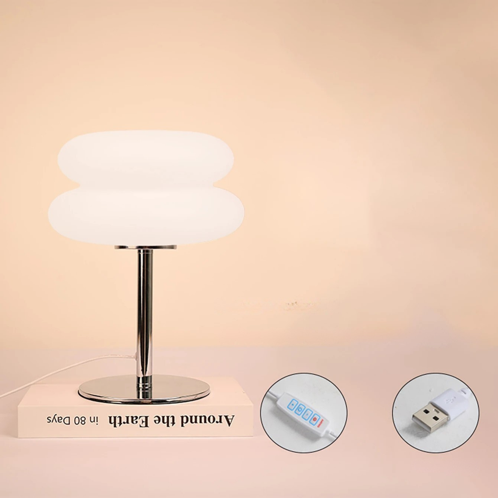 Elegante Schlafzimmer-Nachttischlampe im cremigen Stil – Dimmbar, dreifarbig & mit USB-Stecker für perfekte Atmosphäre