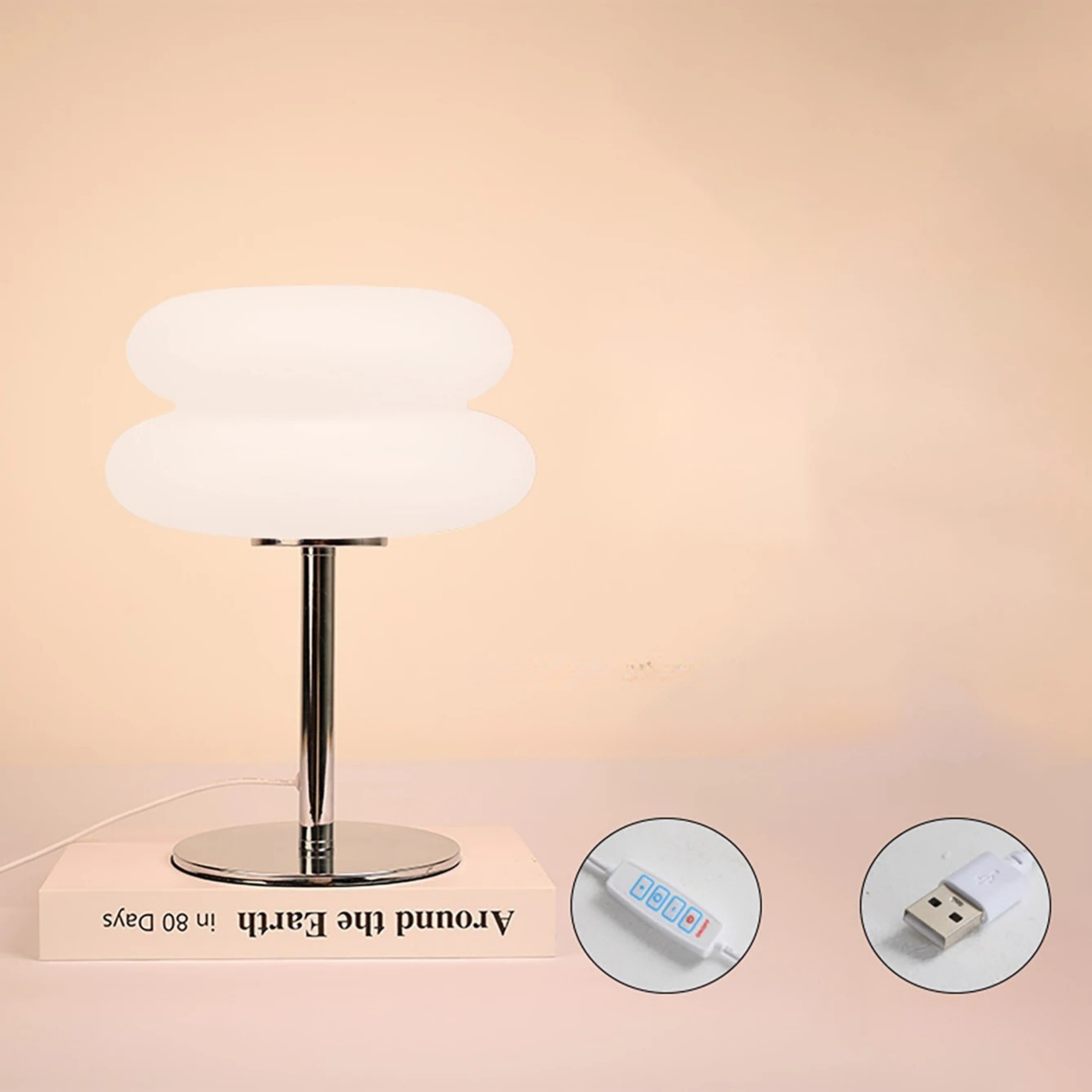 Elegante Schlafzimmer-Nachttischlampe im cremigen Stil – Dimmbar, dreifarbig & mit USB-Stecker für perfekte Atmosphäre