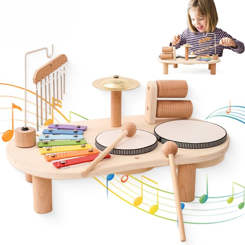 Baby Lernspielzeug aus Holz – Montessori Musikspielzeug mit Äolischen Glocken & Xylophon | Perfektes Geschenk für Geburtstage & Neugeborene