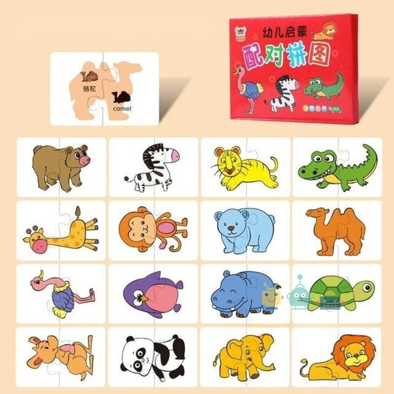 32-teilige Kleinkind-Matching-Karten – Montessori Puzzle für Tiere, Farben & Formen | Lernspielzeug ab 3 Jahren