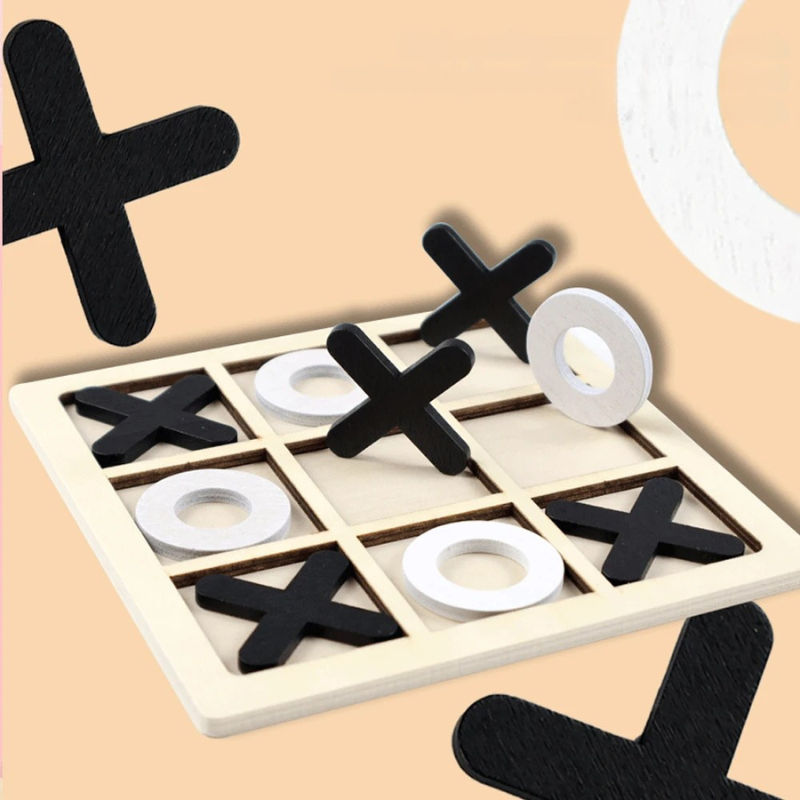 Holz XO Tic Tac Toe Spiel – Montessori Lernspaß & Familienspaß in Einem